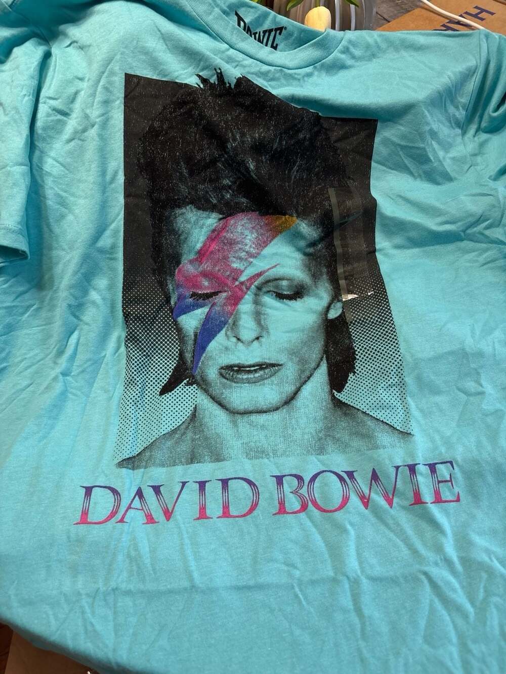 David Bowie Pride Adult Short Sleeve T-Shirt Aqua Blue